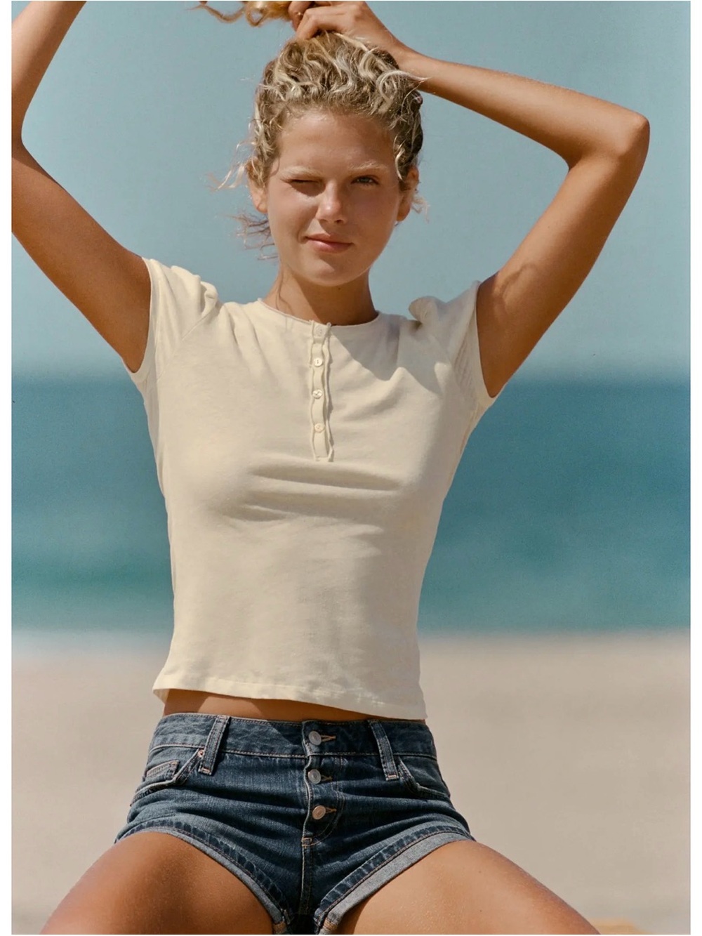 Zara Henley neck t shirt light yellow